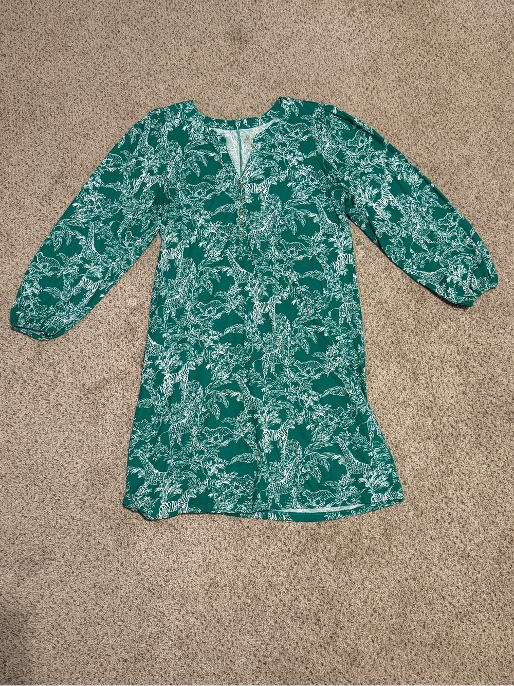 Lilly Pulitzer Emery Dress in Fiddle Leaf Green Safari Party